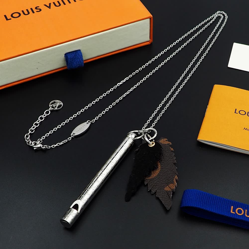 Louis Vuitton Silver Whistle and Leather Charm Necklace